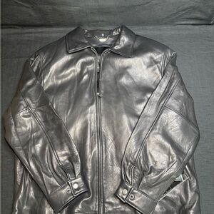 Men's Metallic Gray Leather Jacket